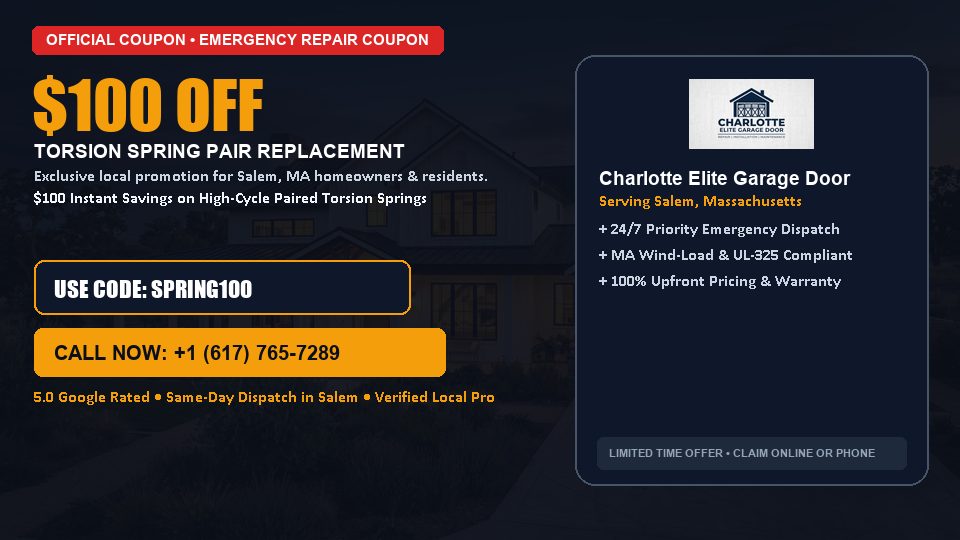 $100 OFF Dual High-Cycle Torsion Spring Replacement in Salem, MA - Charlotte Elite Garage Door