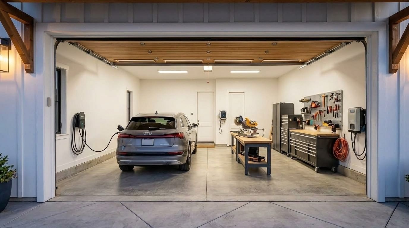 Charlotte Elite Garage Door Interior View of Custom Garage Door Overhead and Workshop